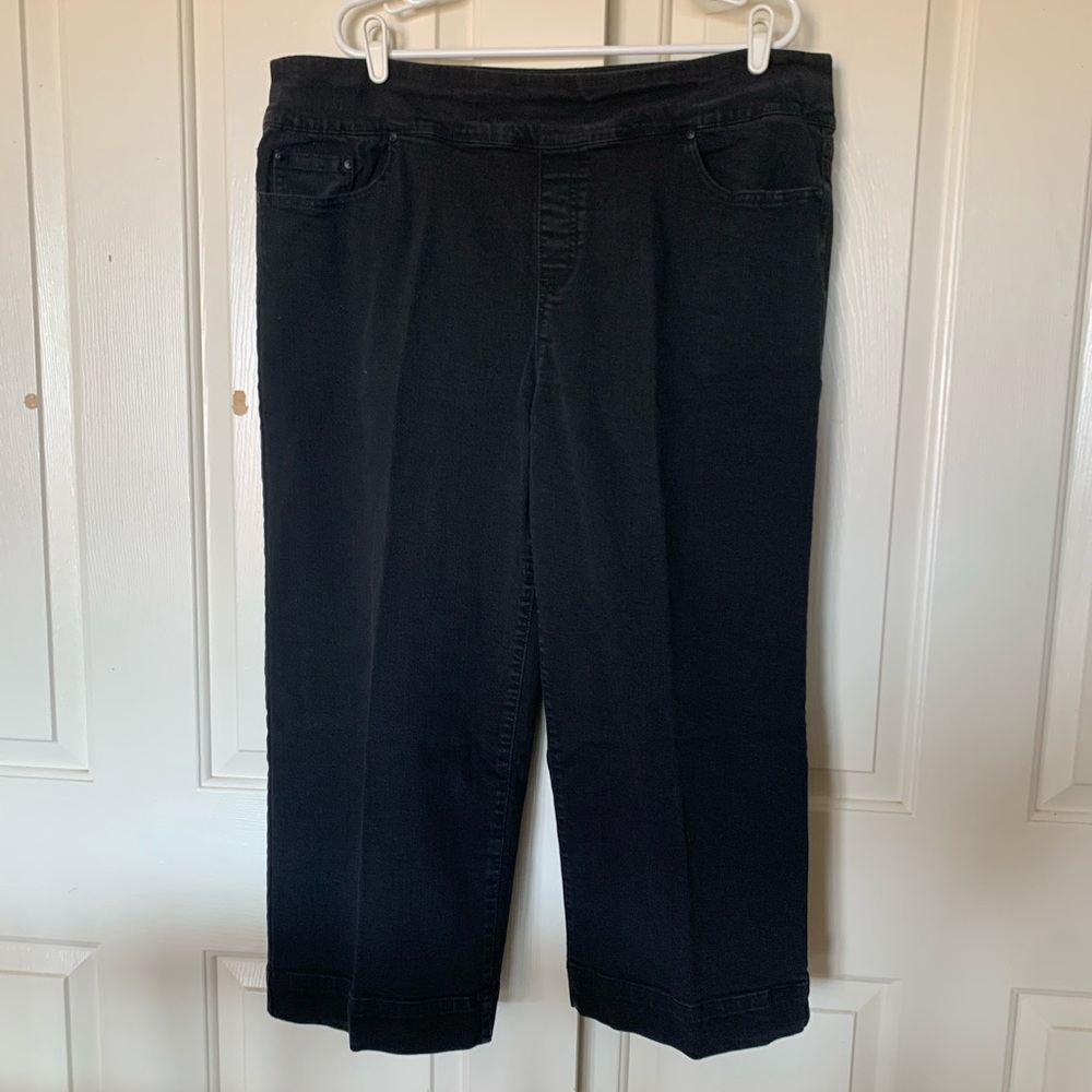 Style & Co Women's Denim Jean Black Pant Wide Crop Pocket Zip Plus Size XXL 20